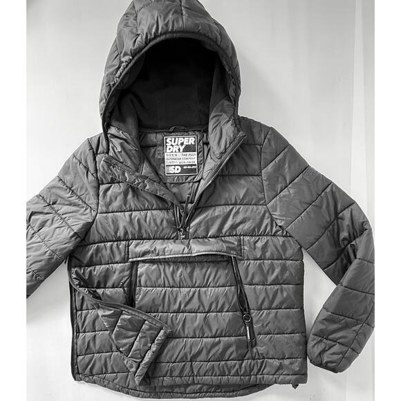 SUPERDRY Womens Sz 12 Pullover Puffer Jacket with Hood Black 1/4 Zip UK 16 EU 44 - Picture 6 of 12